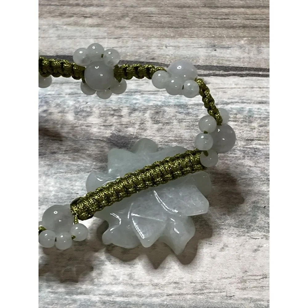 Jade Jadeite Flower Slide Bracelet Beads Cord Adjustable white yellow Green NWOT